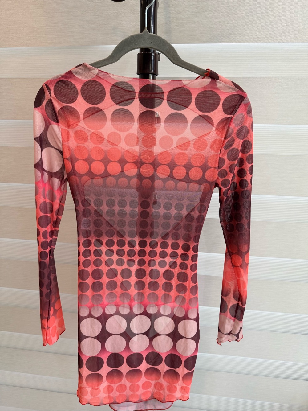 Sheer Red Dot Long-Sleeve Swim Coverup